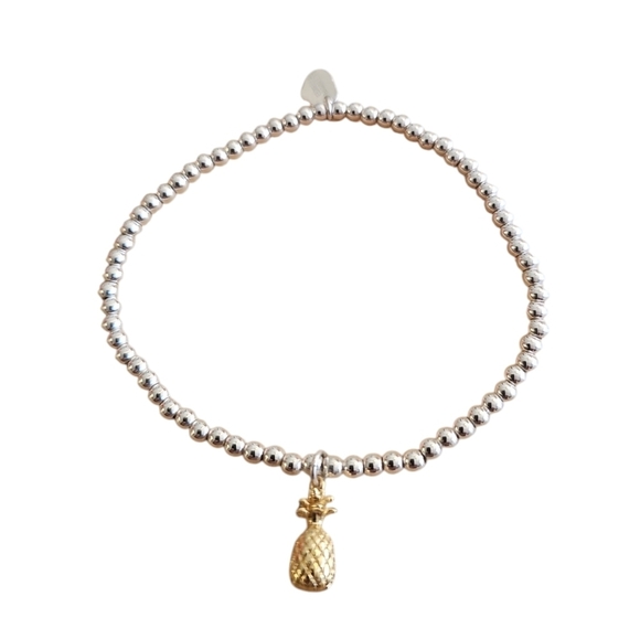 Silver and Gold Beaded Bracelet with Pineapple Charm - Picture 1 of 4